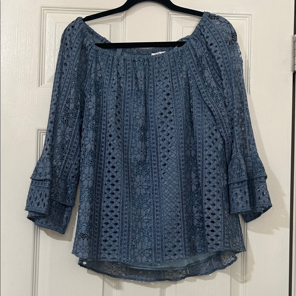 Parker Blue Lace Off-Shoulder Blouse
